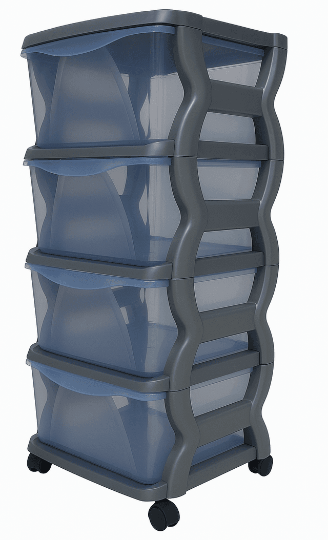 מגירון אחסון עם גלגלים – 4 קומות אפור קונים רק באטרקציה מהיבואן לצרכן