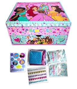 תיבת תכשיטים נסיכות עם דפי מדבקות, אבנים לקישוט ושתי הפתעות קונים רק באטרקציה מהיבואן לצרכן