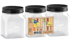 חבילה 3 צנצנות פלסטיק 860 מ"ל כל צנצנת , מכסים בצבעים שחור/אפור/לבן קונים רק באטרקציה מהיבואן לצרכן