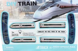 רכבת בסגנון מודרני עם מסילה מעגלית עם אור, קול ותנועה אמיתיים קונים רק באטרקציה מהיבואן לצרכן