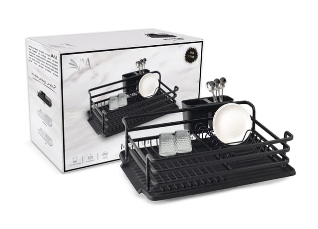 מתקן אלומניום לייבוש כלים עם מגש ומתקן לסכום כ - 43X32X14 ס"מ - שחור קונים רק באטרקציה מהיבואן לצרכן