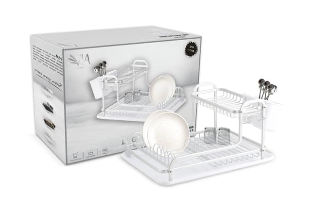 מתקן אלומניום לייבוש כלים 2 קומות עם מגש ומתקן לסכום כ - 40X29X21 ס"מ - כסף קונים רק באטרקציה מהיבואן לצרכן