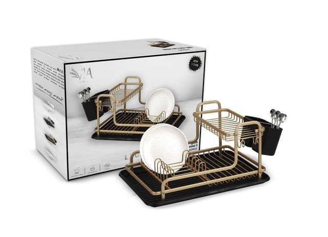 מתקן אלומניום לייבוש כלים 2 קומות עם מגש ומתקן לסכום כ - 40X29X21 ס"מ - זהב קונים רק באטרקציה מהיבואן לצרכן