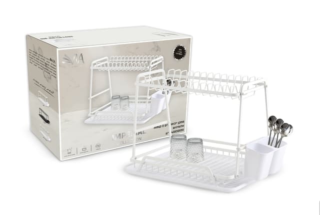 מתקן אלומניום לייבוש כלים 2 קומות עם מגש ומתקן לסכום כ - 43X32X32ס"מ - לבן קונים רק באטרקציה מהיבואן לצרכן