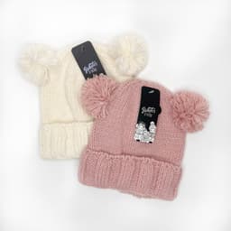 כובע פעוטות סרוג עם פונפון בצבעים - ורוד/שמנת קונים רק באטרקציה מהיבואן לצרכן