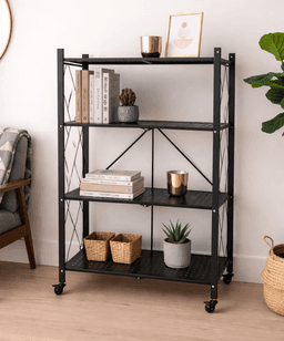 סט מעמד מדפים מתקפל – 4 קומות כ - 120×70×30 ס״מ , צבע : שחור/לבן קונים רק באטרקציה מהיבואן לצרכן