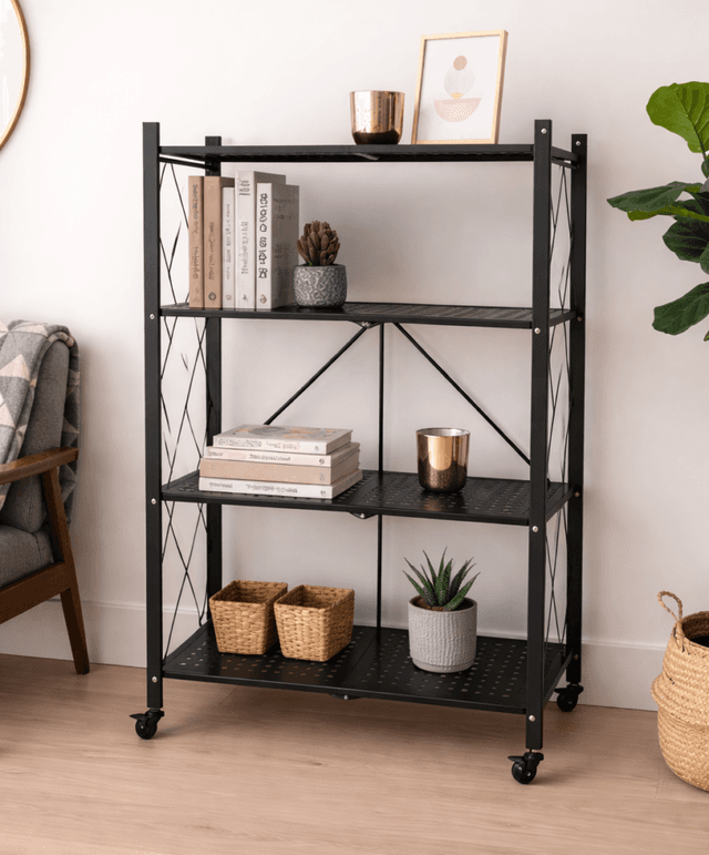 סט מעמד מדפים מתקפל – 4 קומות כ - 120×70×30 ס״מ , צבע : שחור/לבן קונים רק באטרקציה מהיבואן לצרכן