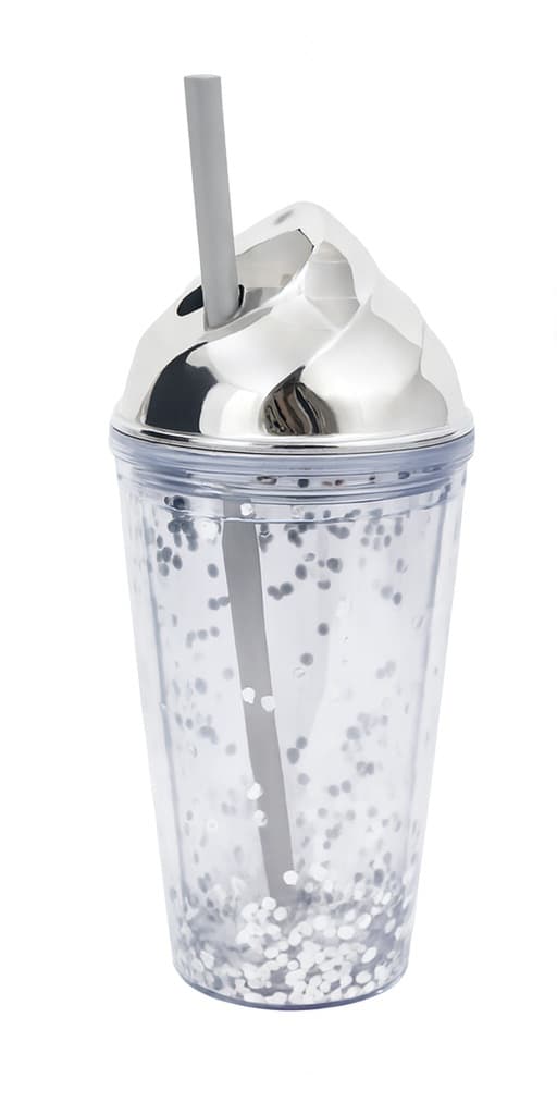 כוס עם מכסה וקש כ - 480 מ"ל בצורת גלידה עם נצנצים קונים רק באטרקציה מהיבואן לצרכן