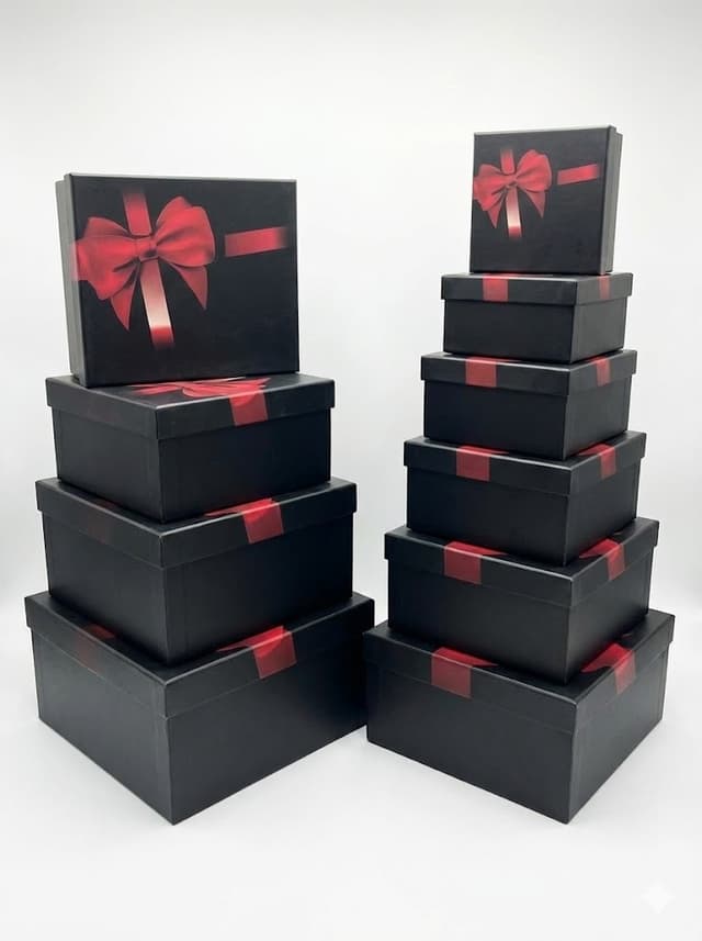 סט של 10 קופסאות מתנה מעוצבות, בגדלים שונים, שחור פפיון אדום קונים רק באטרקציה מהיבואן לצרכן