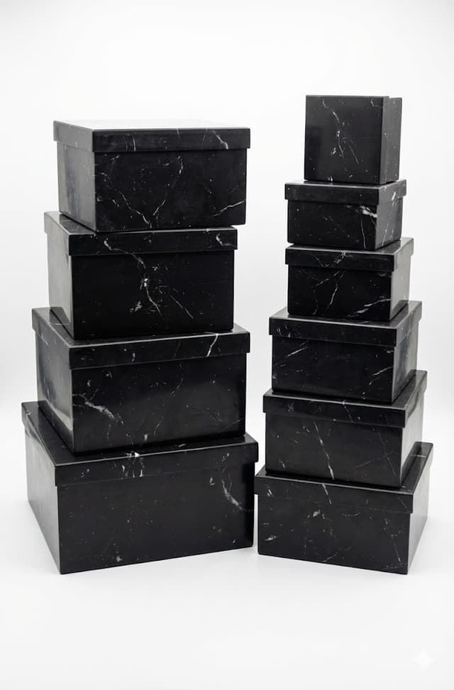 סט של 10 קופסאות מתנה מעוצבות, בגדלים שונים, שחור דמוי שיש קונים רק באטרקציה מהיבואן לצרכן