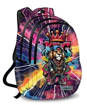 תיק גב לבית ספר – 3 תאים, גב מרופד / אריה גרפיטי קונים רק באטרקציה מהיבואן לצרכן