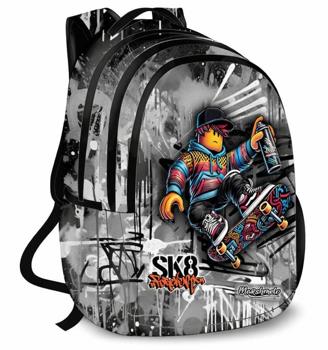 תיק גב לבית ספר – 3 תאים, גב מרופד / סקייט גרפיטי קונים רק באטרקציה מהיבואן לצרכן