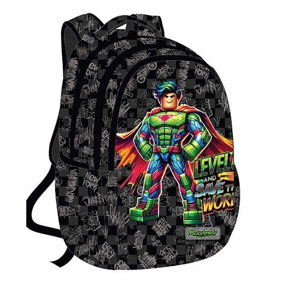 תיק גב לבית ספר – 3 תאים, גב מרופד / גיבור על צבעוני קונים רק באטרקציה מהיבואן לצרכן