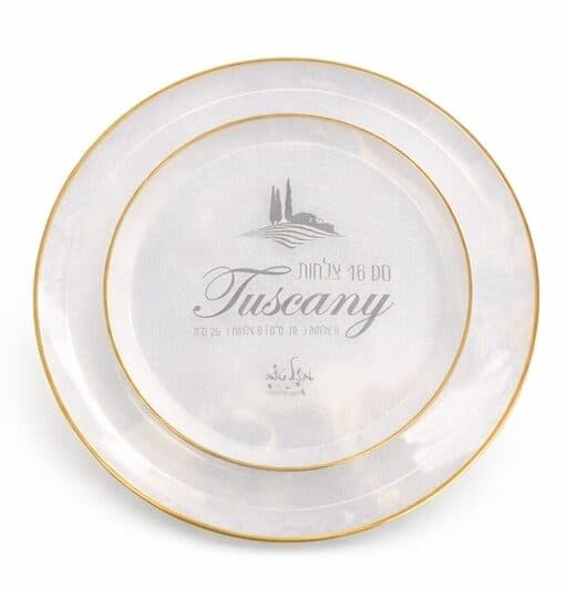 סט צלחות חד פעמי שקוף פנינה וזהב 16 יח' לאירוח מושלם קונים רק באטרקציה מהיבואן לצרכן