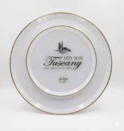 סט צלחות חד פעמי לבן מרוקע פס זהב 16 יח' לאירוח יוקרתי קונים רק באטרקציה מהיבואן לצרכן