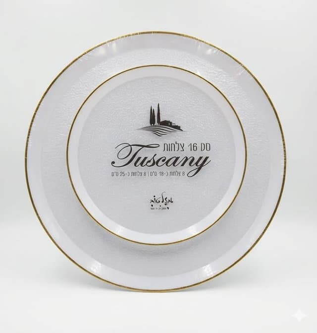סט צלחות חד פעמי לבן מרוקע פס זהב 16 יח' לאירוח יוקרתי קונים רק באטרקציה מהיבואן לצרכן