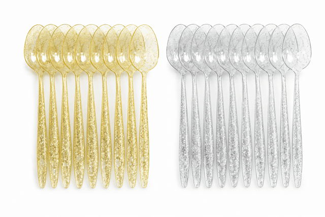 סט 10 כפות פלסטיק יוקרתיות – עיצוב נצנץ חגיגי קונים רק באטרקציה מהיבואן לצרכן