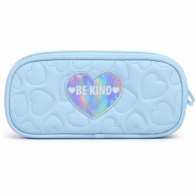 קלמר תכלת 2 תאים עם לב הולוגרפי "BE KIND" קונים רק באטרקציה מהיבואן לצרכן