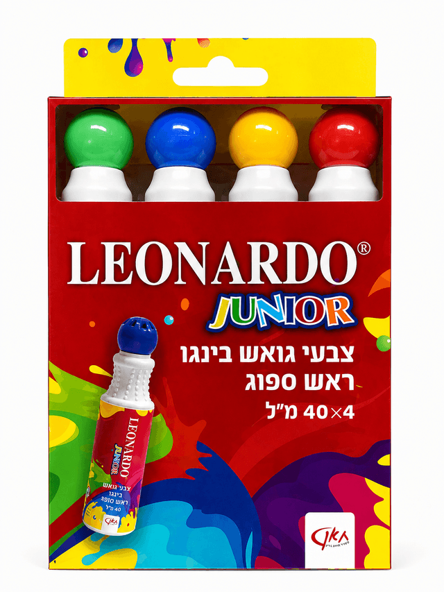 צבעי גואש בינגו לילדים – 4 צבעים עם ראש ספוג קונים רק באטרקציה מהיבואן לצרכן