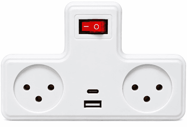 מפצל חשמל T עם מפסק 2 שקעים וחיבור TYPE C+USB