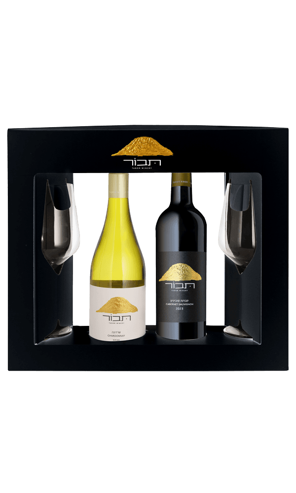 מארז יין תבור קברנה סוביניון + שרדונה ושני כוסות | בנא משקאות