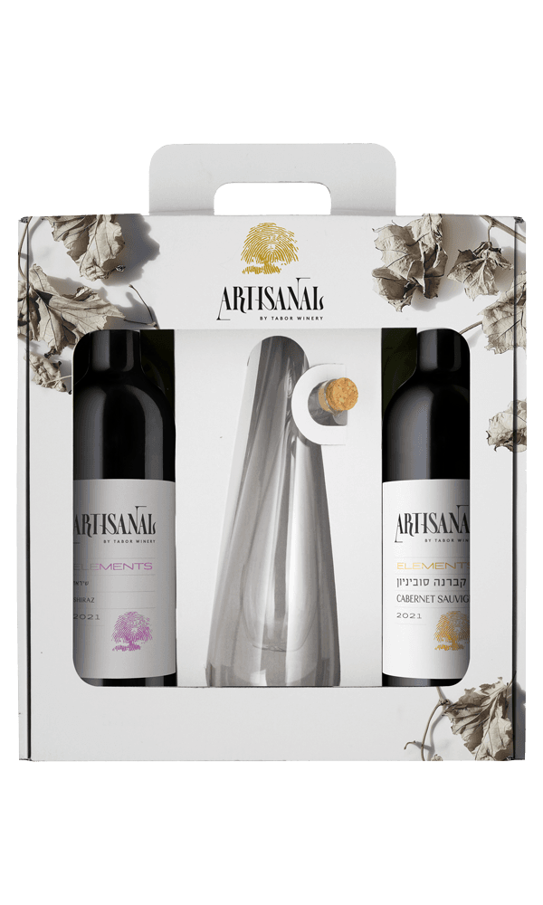 מארז יין תבור ארטיזנל אלמנטס שיראז + קברנה סוביניון + כלי שמן | בנא משקאות