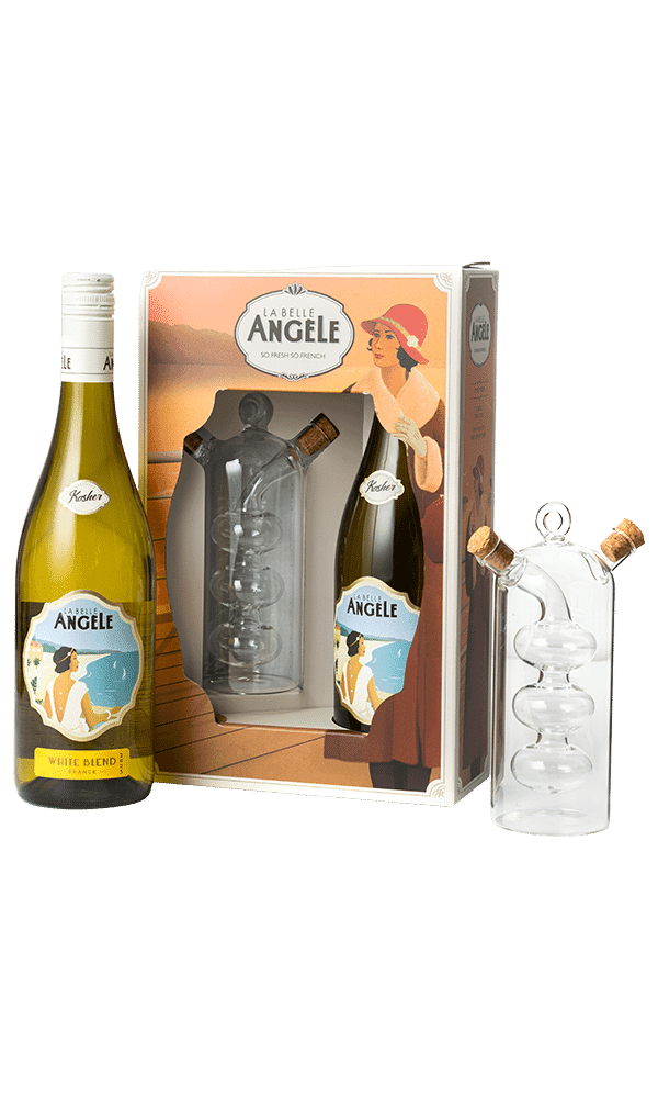 מארז יין לה בל אנג'ל לבן + כלי לשמן זית