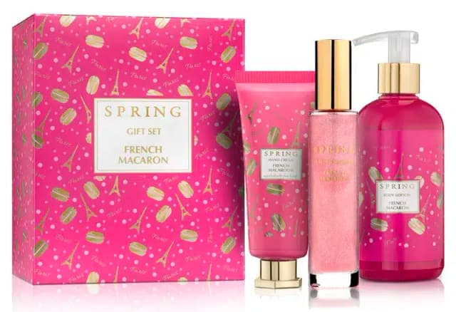 ספרינג פרנץ’ מקרון מארז בושם אדפ 50מ”ל + קרם גוף 260מ”ל + קרם ידיים 100מ”ל SPRING FRENCH MACARON SET EDP 50ML