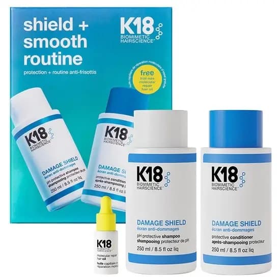 קיי 18 ערכת שילד אנד סמוז להגנה ומניעת פריז בשיער K18 Biomimetic Hairscience: shield + smooth routine
