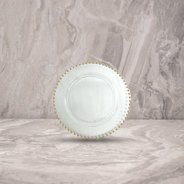 צלחת 7' PEARL שקוף חרוזים זהב