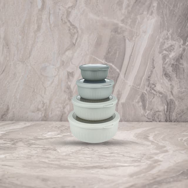 סט 4 קופסאות פלסטיק עגולות - 3.75+2.3+1.3+0.6 ליטר