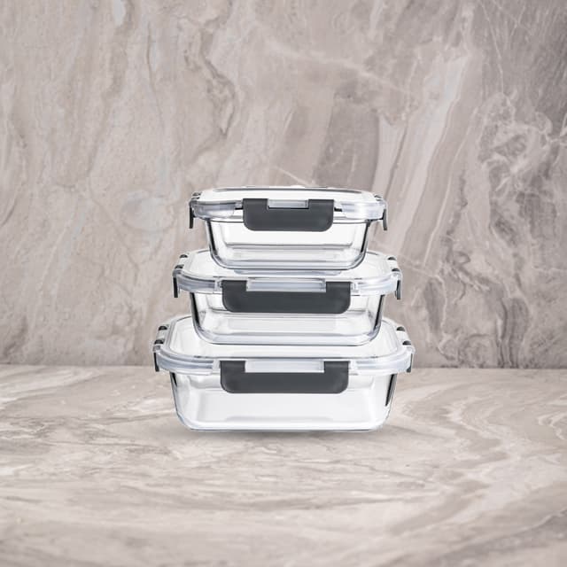 סט 3 קופסאות זכוכית מרובעות