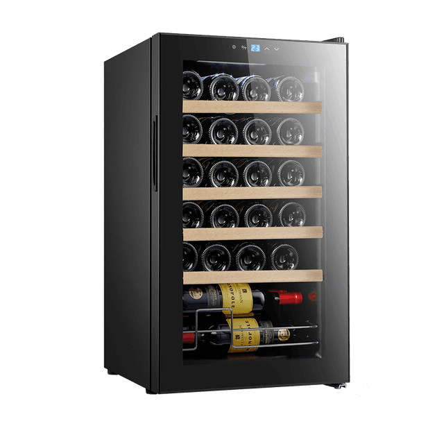 מקרר יין ל 24 בקבוקים עם מדחס ומדפי עץ