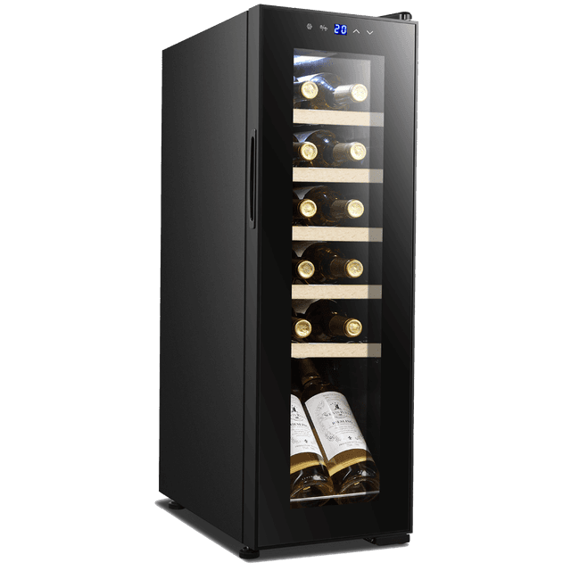 מקרר יין צר במיוחד ל 12 בקבוקים עם מדחס ומדפי עץ