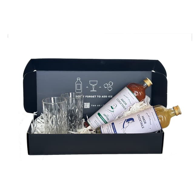 מארז זוגי קוקטייל אמור + זוג כוסות