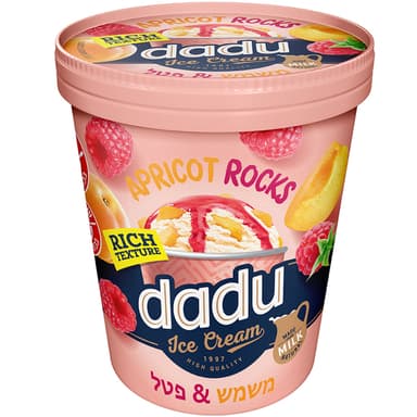 גלידת שמנת וניל עם חתיכות משמש סירופ פטל