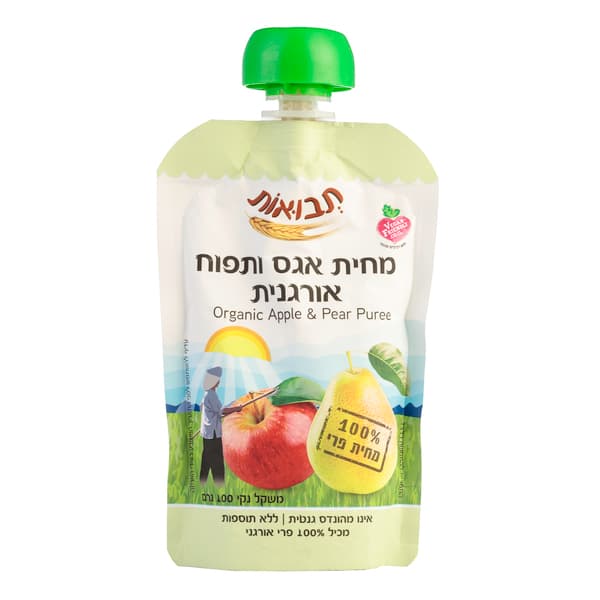 מחית אגס ותפוח אורגני 100 גרם