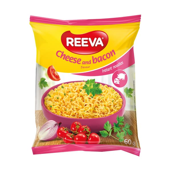 אטריות להכנה מהירה בטעם גבינה ובייקון60ג