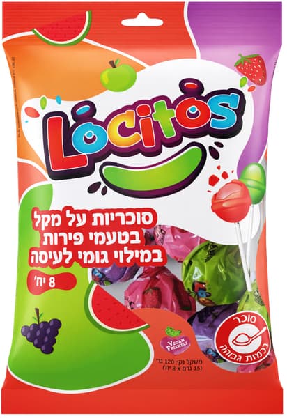 לוקיטוס סוכריות על מקל בטעם פירות 120 גר