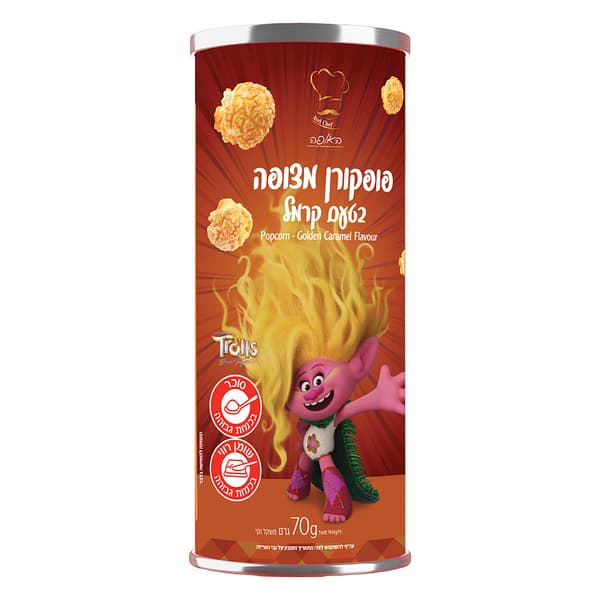 חטיף פופקורן מצופה בטעם קרמל 70 ג' טרולים