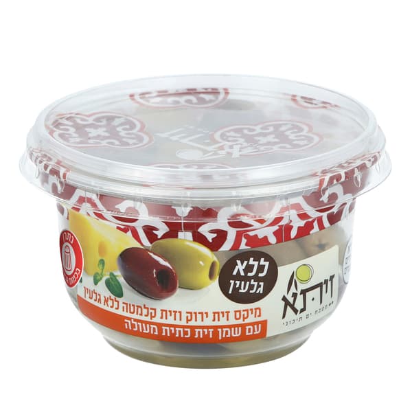 מיקס זית ירוק וזית קלמטה ללא גלעין עם שמן זית 190 ג' זיתא