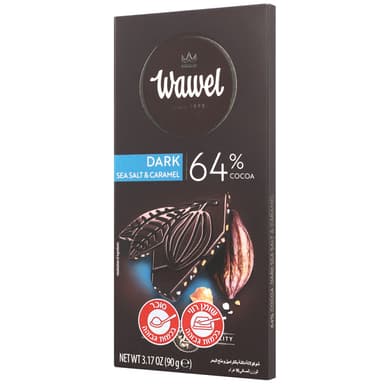 פרמיום שוקולד מריר 64% קרמל ומלח ים 90ג