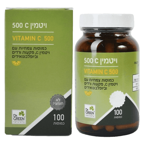 ויטמין C | במינון 500 | מכיל 100 כמוסות צמחיות | לא חומצי | תוסף תזונה | כשר פרווה