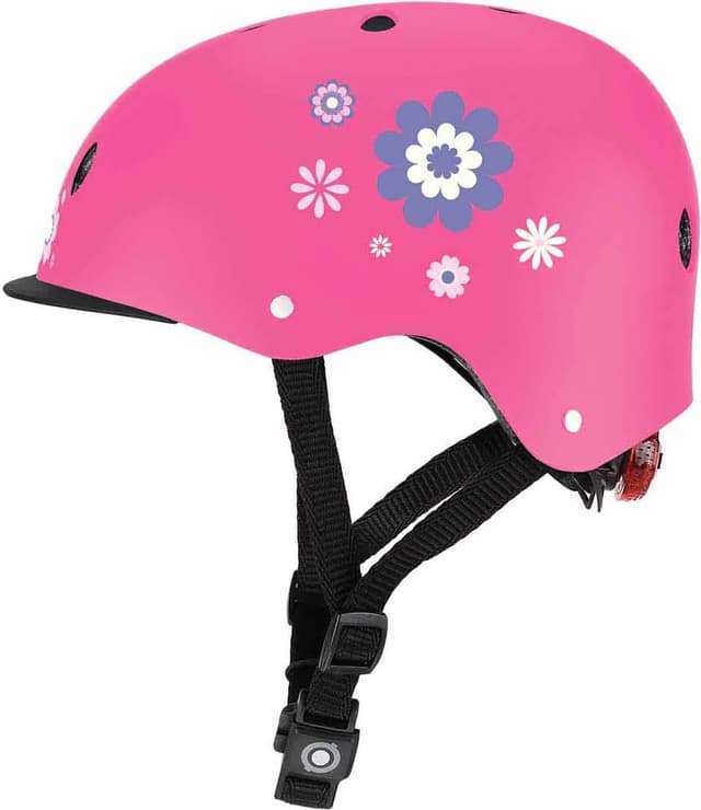 קסדת ילדים גלובר דגם אליט עם תאורה וסגירת מגנט ורוד פרחוני