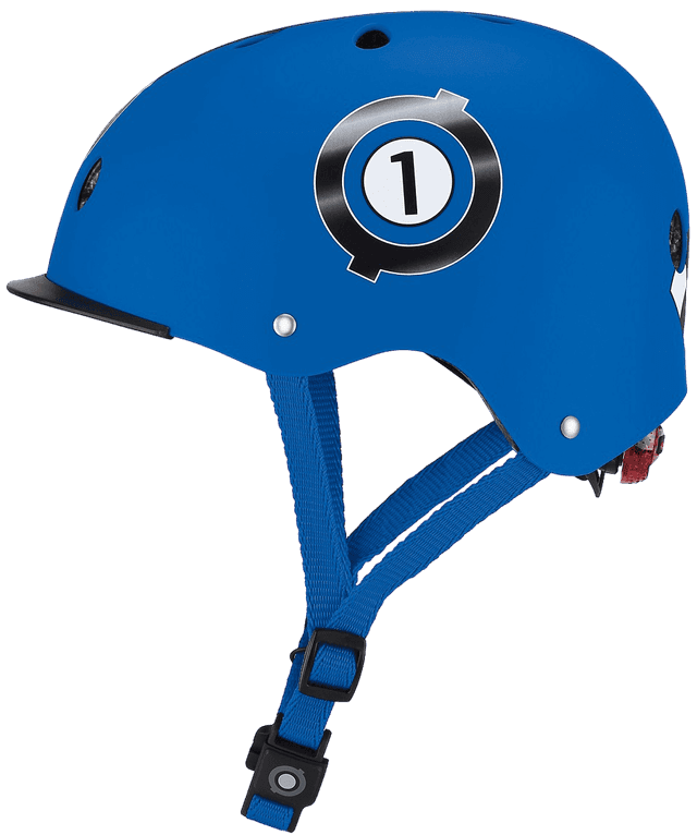 קסדת ילדים גלובר דגם אליט עם תאורה וסגירת מגנט כחול מרוץ