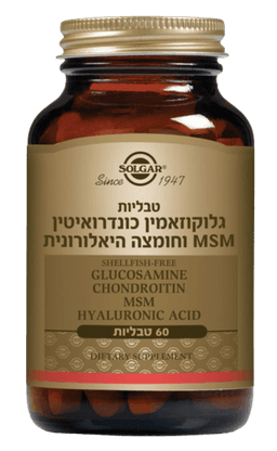 גלוקוזאמין כונדרואיטין | MSM | חומצה היאלורונית | מכיל 60 טבליות | סולגאר | Solgar