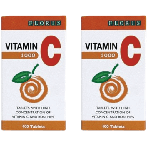 מבצע זוג | ויטמין C1000 | מכיל 100 טבליות לבליעה | ריכוז גבוה | בתוספת פקעות ורדים | כשר | פלוריש הדס | Floris Hadas