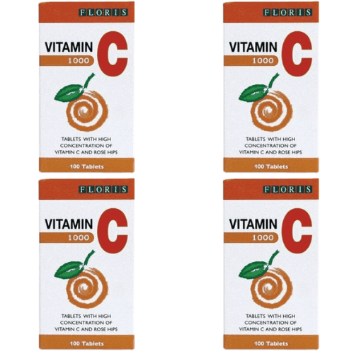 מבצע רביעייה | ויטמין C1000 | מכיל 100 טבליות לבליעה | ריכוז גבוה | בתוספת פקעות ורדים | כשר | פלוריש הדס | Floris Hadas