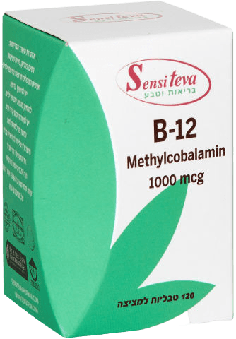 ויטמין B12 | מתילקובלמין | במינון 1000 מקג | טבליות ויטמינים | תוסף תזונה | מכיל 120 טבליות ויטמינים למציצה | סנסי טבע | Sensi Teva