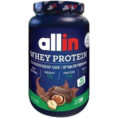 Whey Protein | בטעם שוקולד חלב אגוזי לוז | 660 גרם | 20 מנות הגשה | 24 גרם חלבון במנה | 53 חומצות אמינו מסועפות | כשר לפסח |